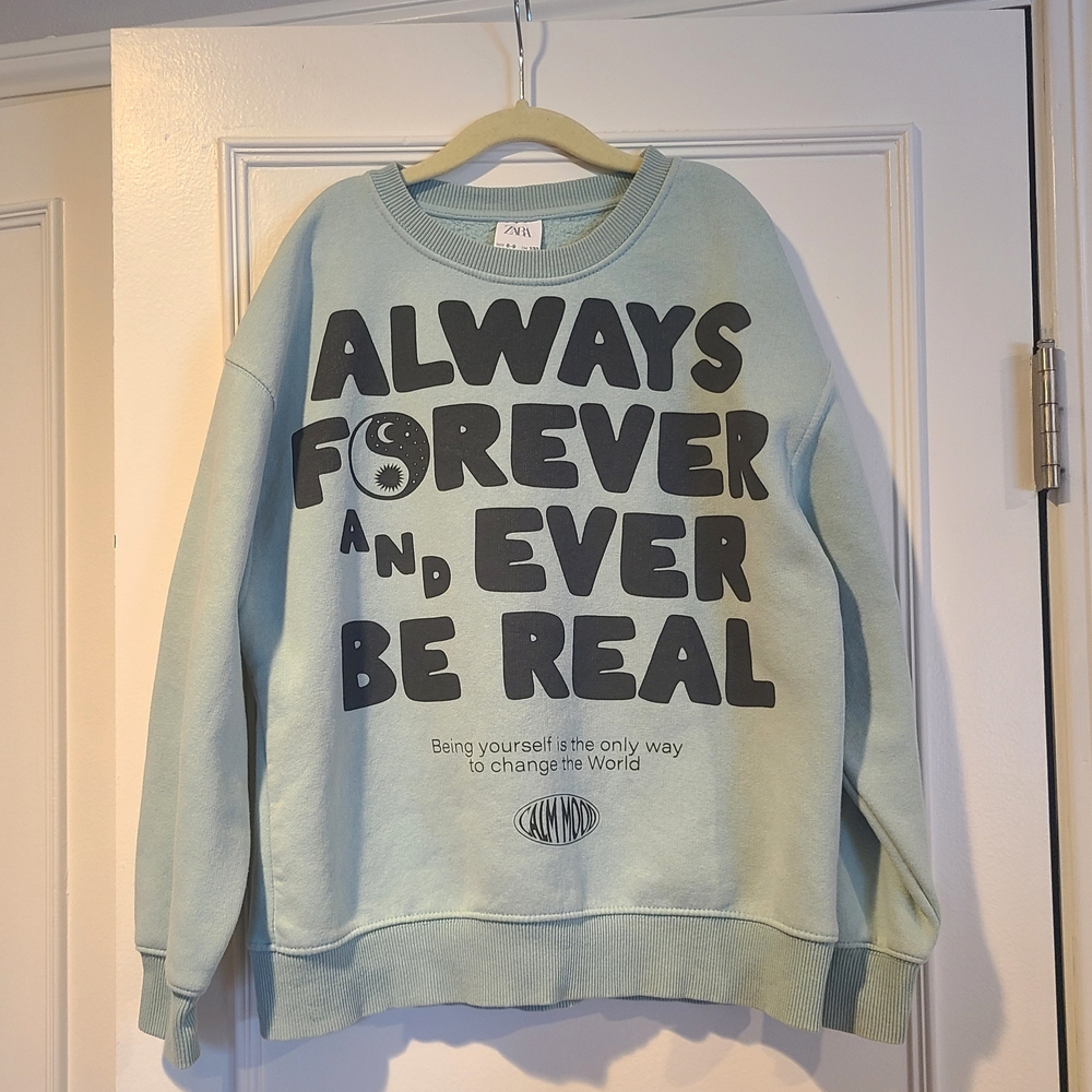 Zara Sage Green Graphic Sweatshirt
